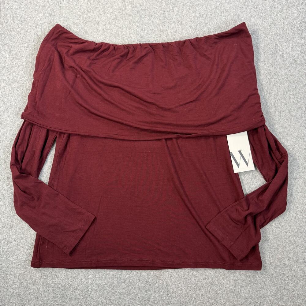 Worthington Women's Large Burgundy Off-The-Shoulder Long Sleeve Top Drape New